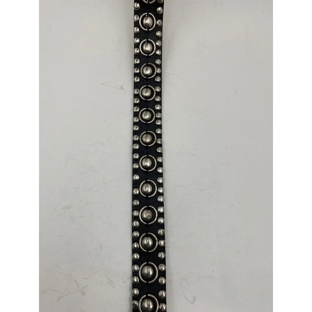 Studded Ring Heavy Black Leather Belt Mens Size 48 Silver Hardware Mexico